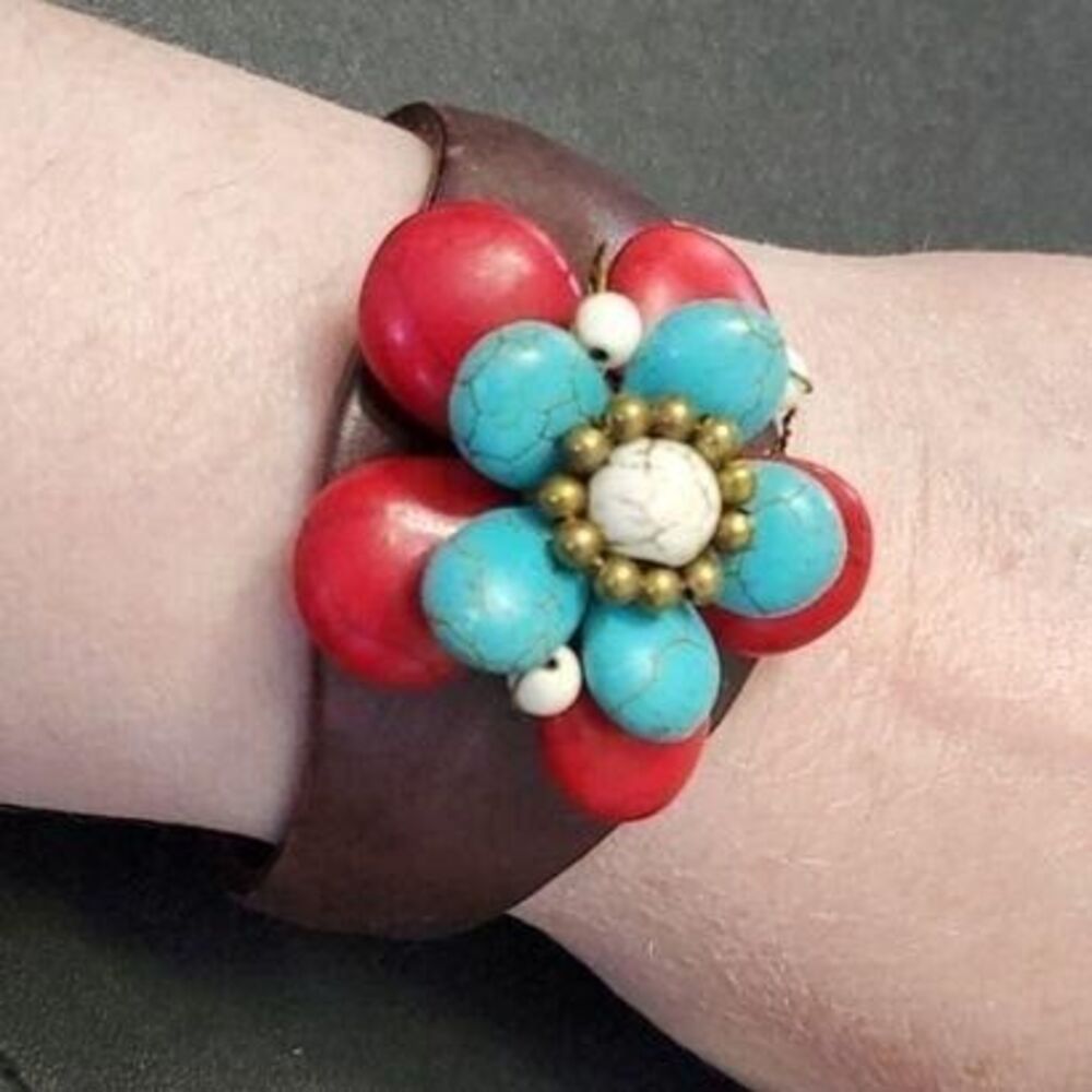 Red blue and white stone bracelet